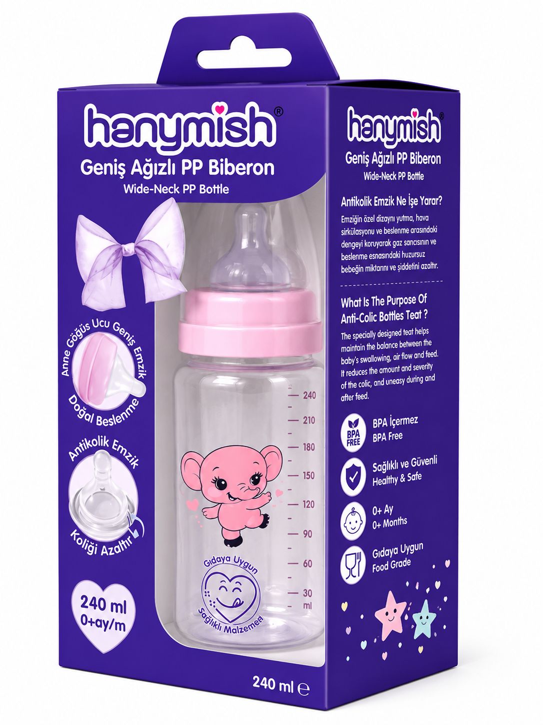HANYMİSH GENİŞ AĞIZLI PP BİBERON 240 CC